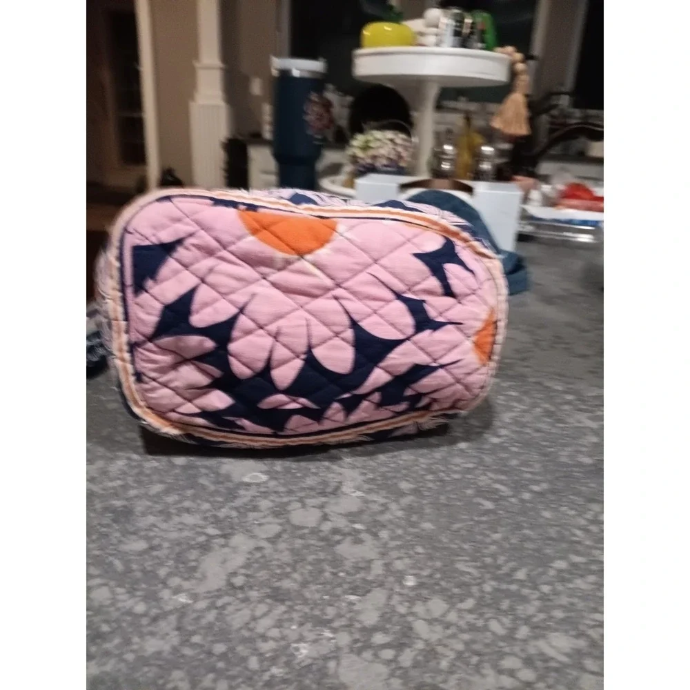 Vera Bradley FLORAL PINK Tote Shoulder Bag Top Zip Flowers Zipper On Both Sides